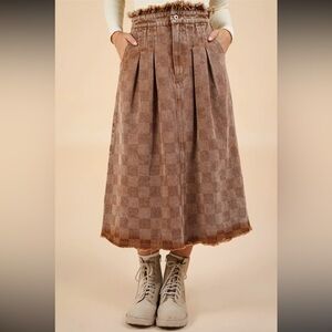 Very J Brown Checkered Midi Skirt